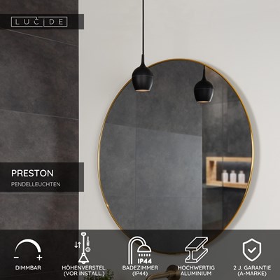 Lucide PRESTON - Pendelleuchten Badezimmer - Ø 10 cm - 1xGU10 - IP44 - Schwarz